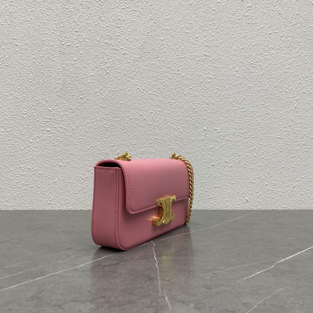 Celine Chain Shoulder Bag Claude In Shiny Calfskin Pink/Gold 197992